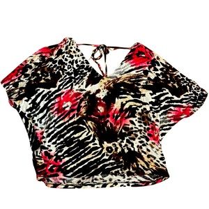 Agaci zebra blouse Cold Shoulder Animal Print size Small silver rings black pink